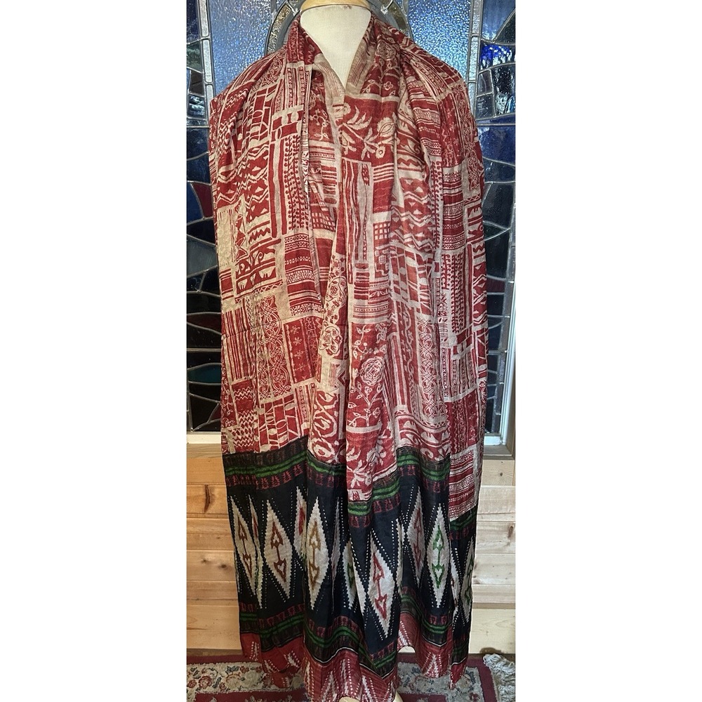 Scarf Shawl Wrap Ethnic Tribal Pattern Silk Extra Large 44" X 95"